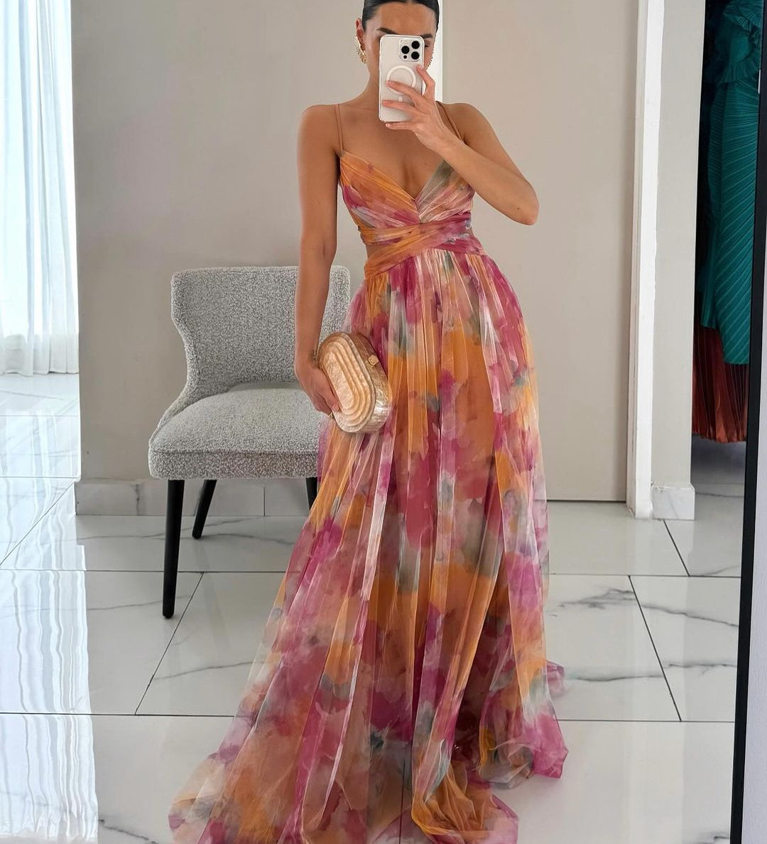 Giselle | Lummav maxi ruha virágmintával