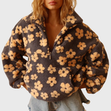 Clara | Meleg, virágmintás, fél magas nyakú fleece pulóver