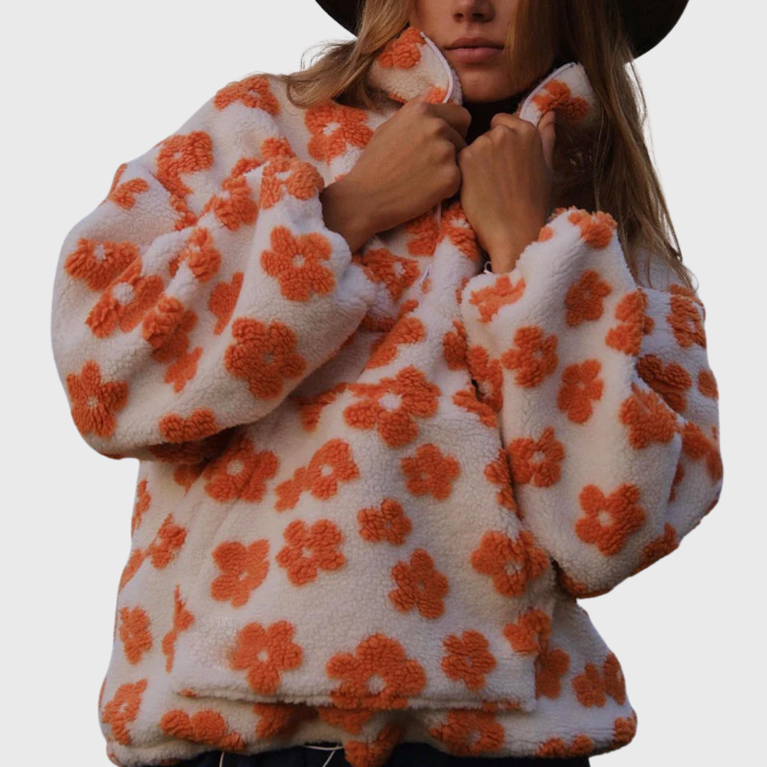 Clara | Meleg, virágmintás, fél magas nyakú fleece pulóver