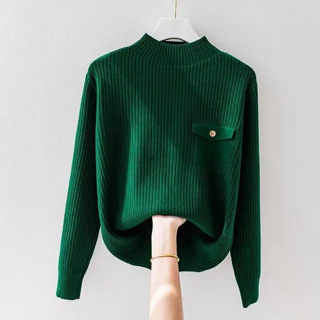 Virge | Elegáns, kötött, magas nyakú pulóver