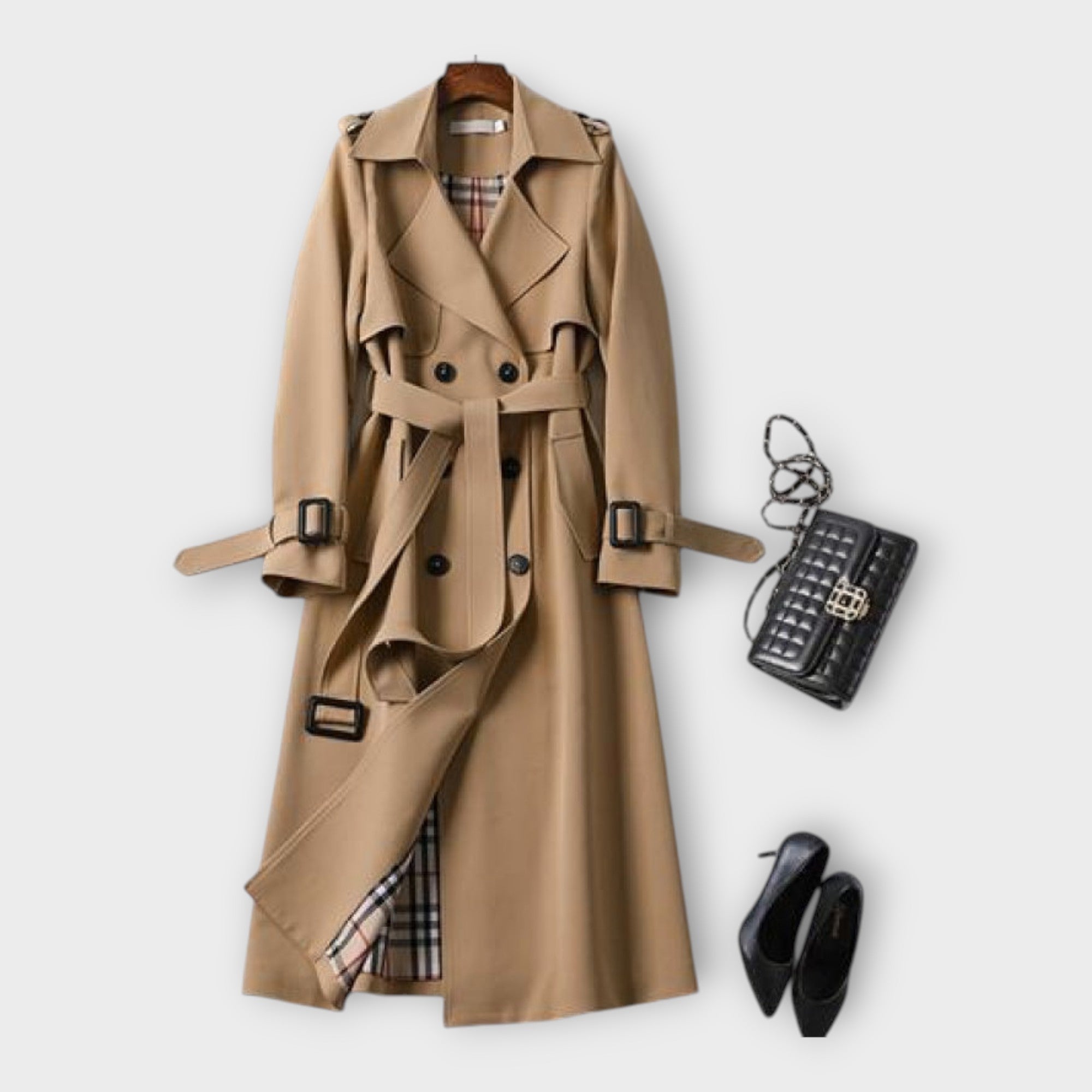 Merike | Klasszikus hosszú trench kabát övvel